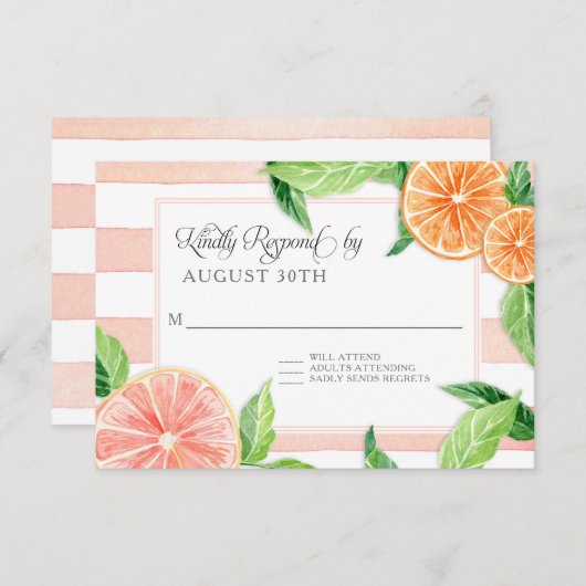UAWG Rustikaler Streifen Zitrusfrüchte Pink Grapef RSVP Karte (Vorne/Hinten)