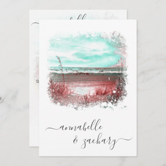 ** UAWG - Sea Beach Ocean QR AR7 Hochzeit Einladung (Vorne/Hinten)