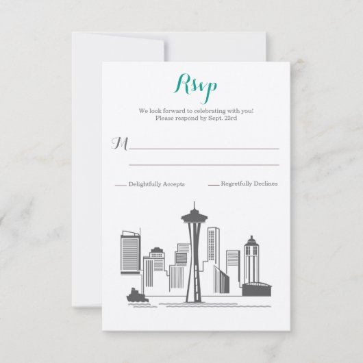 UAWG Seattle Skyline Wedding RSVP Karte (Vorderseite)
