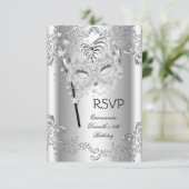 UAWG Silver Quinceanera 15. Geburtstag Masquerade RSVP Karte (Stehend Vorderseite)