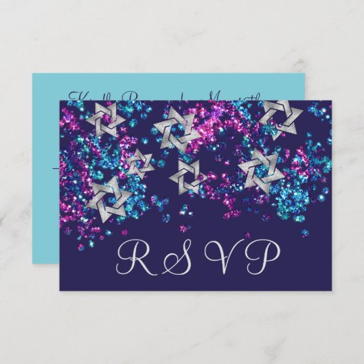 UAwg Silver Star Glittery Confetti RSVP Karte (Vorne/Hinten)