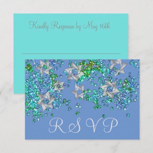 UAwg Silver Star Glittery Confetti RSVP Karte (Vorne/Hinten)