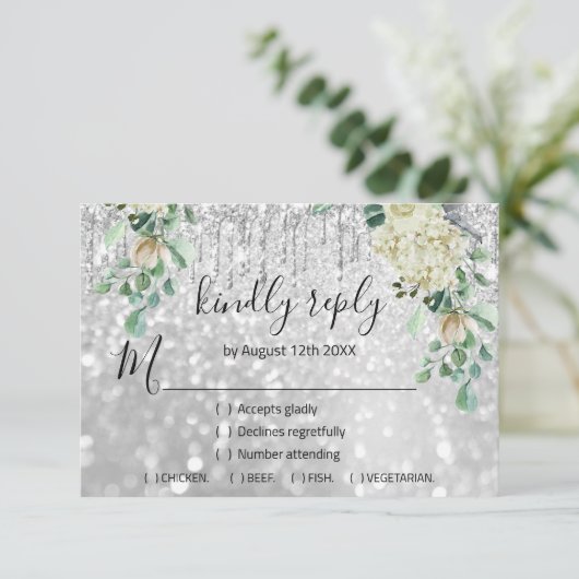 UAWG Silver Wedding Glitzer Bridal Mint Glitzer RSVP Karte (Stehend Vorderseite)