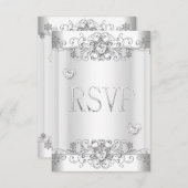 UAWG Silver White Diamond Hearts RSVP Karte (Vorne/Hinten)