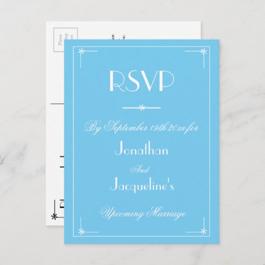 UAWG Simple Modern Aqua Blue Wedding RSVP Einladungspostkarte (Vorne/Hinten)