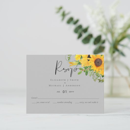 UAWG Sonnenblumen Gelb grau mit Menüoptionen Postkarte (Stehend Vorderseite)