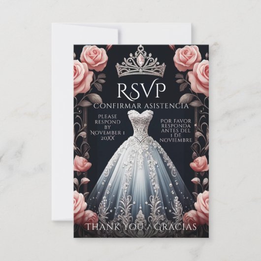 UAWG Spanish Quinceañera Rosas RSVP Karte (Vorderseite)