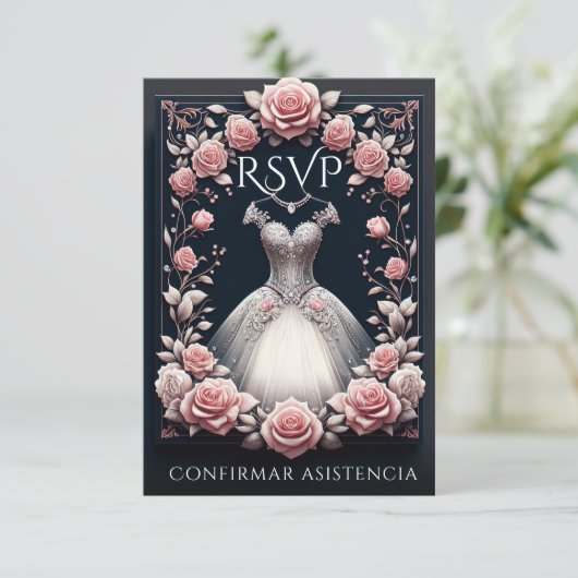 UAWG Spanish Quinceañera Rosas RSVP Karte (Stehend Vorderseite)