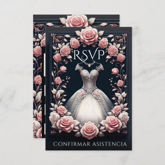 UAWG Spanish Quinceañera Rosas RSVP Karte (Vorne/Hinten)