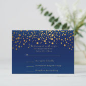 UAWG Stylish Navy Blue & Confetti Gold Dot Wedding RSVP Karte (Stehend Vorderseite)