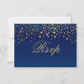 UAWG Stylish Navy Blue & Confetti Gold Dot Wedding RSVP Karte (Rückseite)