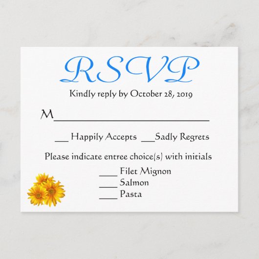 UAWG Sunflower Blue & Yellow Floral Wedding Einladungspostkarte (Vorderseite)