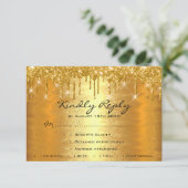 UAWG Tropfen Gold Spark Hochzeitstag Bridal RSVP Karte (Stehend Vorderseite)