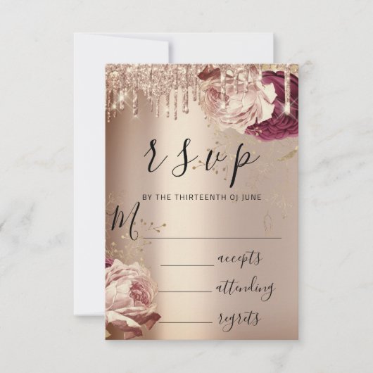 UAWG Tropfens Wedding Marsala Florals Rose RSVP Karte (Vorderseite)