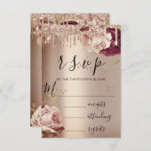 UAWG Tropfens Wedding Marsala Florals Rose RSVP Karte (Vorne/Hinten)