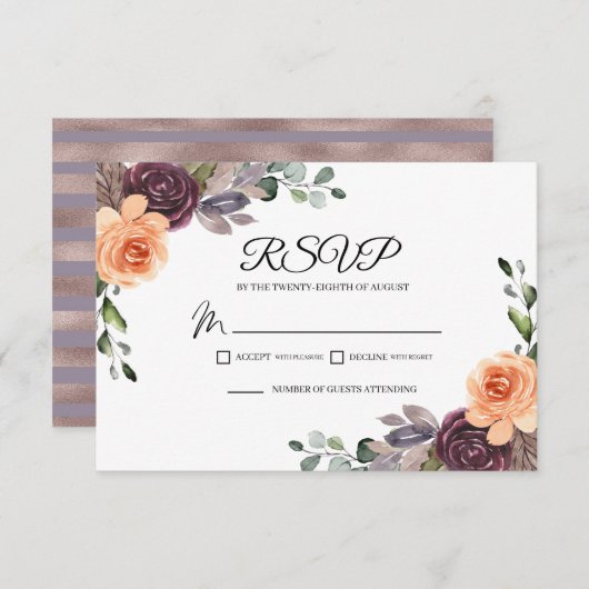 UAWG-Umschließungskarte für die lila Peach-Hochzei RSVP Karte (Vorne/Hinten)