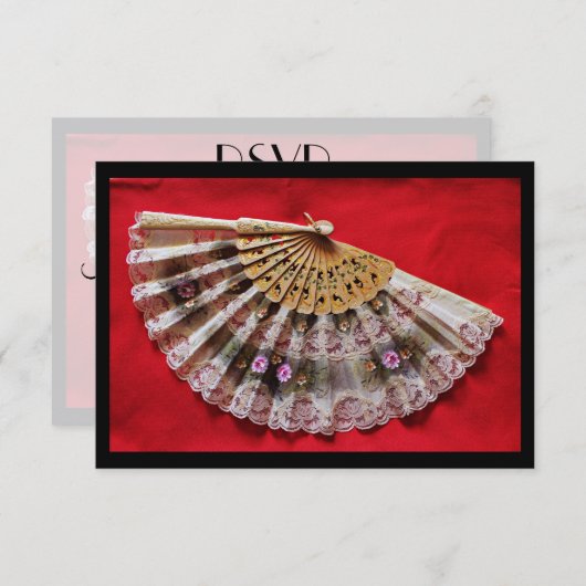 UAWG Verzierte Hand hält Lüfter auf einem roten Hi RSVP Karte (Vorne/Hinten)