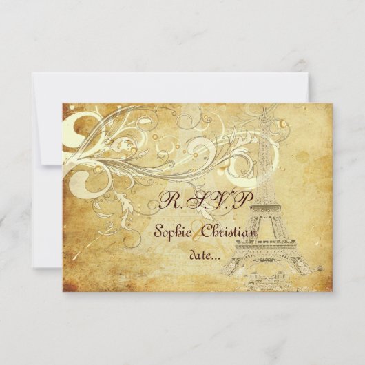 UAWG VINTAG EIFFEL TOWER/VANILLA WIRBEL RSVP KARTE (Vorderseite)