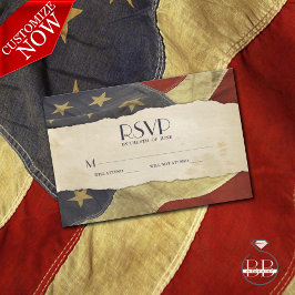 UAWG Vintag USA Flag Patriotic Military Wedding RSVP Karte