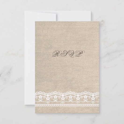 UAWG Vintage White Lace & Burlap Wedding Card RSVP Karte (Vorderseite)