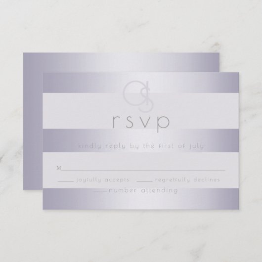 UAWG | Violet-Silberschimmer-Streifen Monogramm RSVP Karte (Vorne/Hinten)