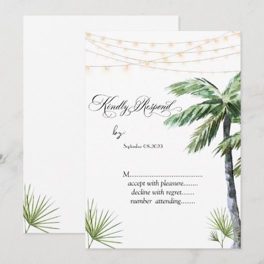 UAwg "Wasserfarbe Palm String Lights" Einladung (Vorne/Hinten)