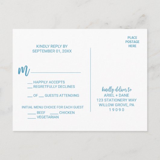 UAwg Wasserfarbe und Meeresmenü Einladungspostkarte (Rückseite)