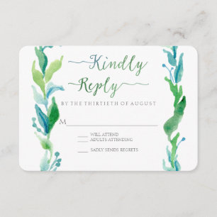 UAWG Watercolor Laurel Eucalyptus Leaf Wreath Art RSVP Karte