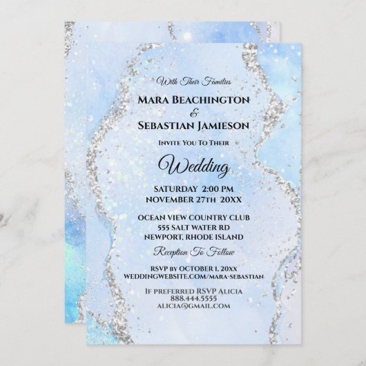 *~* UAWG Website - Ocean AGATE Blue AR13 Wedding Einladung (Vorne/Hinten)