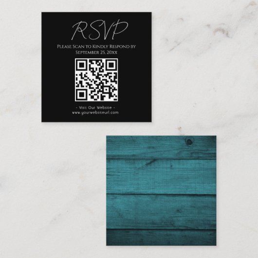UAWG Website Rustic Blue Wood Wedding Quadratische Visitenkarte (Vorne/Hinten)