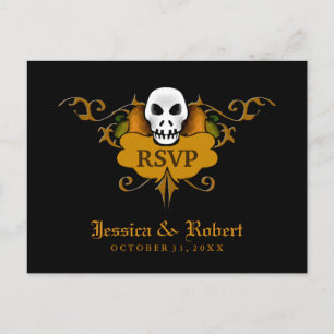 UAWG Wed Postcard - Halloween Skull Orange & Black Einladungspostkarte