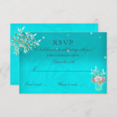 UAWG Wedding Aquamarine Blumenmason Jar Pink Rose RSVP Karte (Vorne/Hinten)