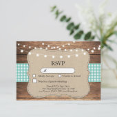 UAWG Wedding Aquamariner Karo Holzhellkarten Einla RSVP Karte (Stehend Vorderseite)