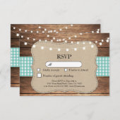 UAWG Wedding Aquamariner Karo Holzhellkarten Einla RSVP Karte (Vorne/Hinten)