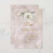 UAWG Wedding Beige Gold White Rose Hearts Glitzer RSVP Karte (Vorne/Hinten)
