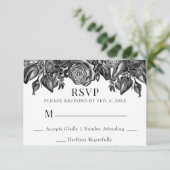 UAwg Wedding Black and White Roses RSVP Karte (Stehend Vorderseite)
