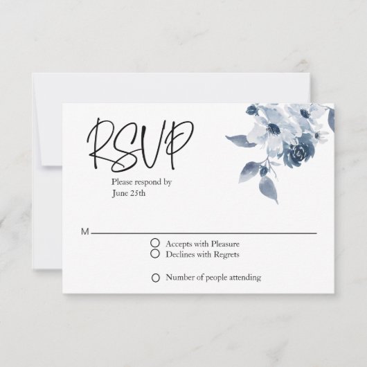 UAWG Wedding Blue Floral Card RSVP Karte (Vorderseite)