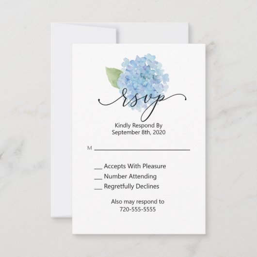 UAWG Wedding Blue Hydrangea RSVP Karte (Vorderseite)