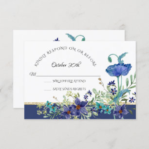 UAWG Wedding Blue Poppy Foliage Aquarell Floral Einladung