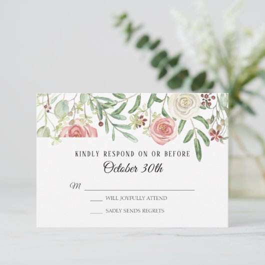 UAWG Wedding Blush Elfenbein Rose Foliage Leaf Blä Einladung (Stehend Vorderseite)