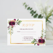 UAWG wedding bohemian boho florals bordeauxweiß RSVP Karte (Stehend Vorderseite)