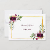 UAWG wedding bohemian boho florals bordeauxweiß RSVP Karte (Rückseite)