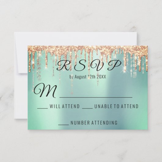 UAWG Wedding Bridal Rose Gold Tropfen Coral Minze RSVP Karte (Vorderseite)