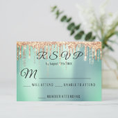 UAWG Wedding Bridal Rose Gold Tropfen Coral Minze RSVP Karte (Stehend Vorderseite)