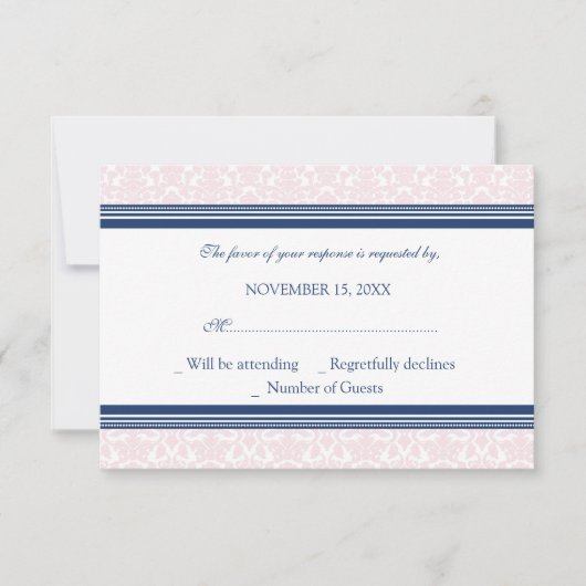 UAwg Wedding Card Blush Damask RSVP Karte (Vorderseite)