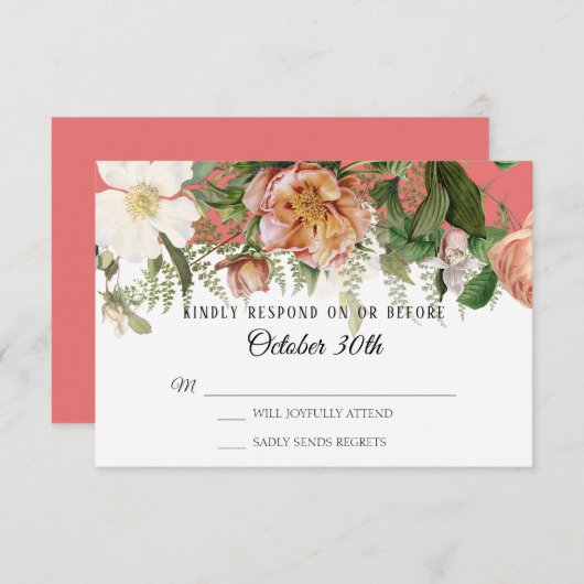 UAWG Wedding Coral Blush Ivory Rose Peony Ferns Einladung (Vorne/Hinten)