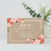 UAwg Wedding Coral Floral Kraft RSVP Karte (Stehend Vorderseite)