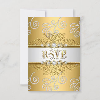 UAWG Wedding Elegante Gold Silver Lace Diamond RSVP Karte