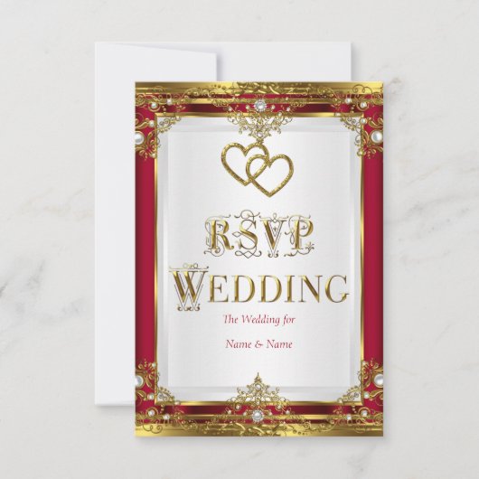 UAWG Wedding Elegante Red Gold Golden Golden Golde RSVP Karte (Vorderseite)