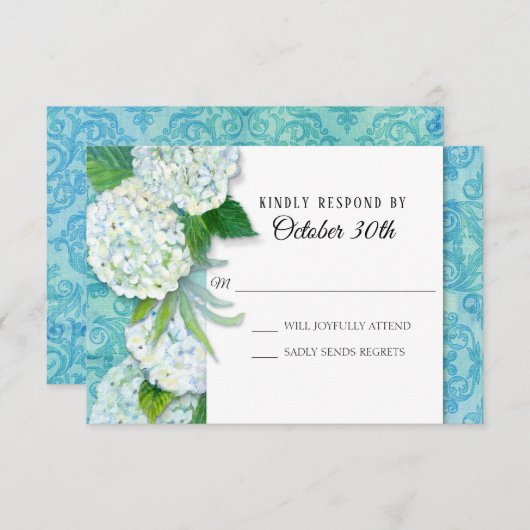 UAWG Wedding Floral Hydrangeas Aqua Damask Muster Einladung (Vorne/Hinten)